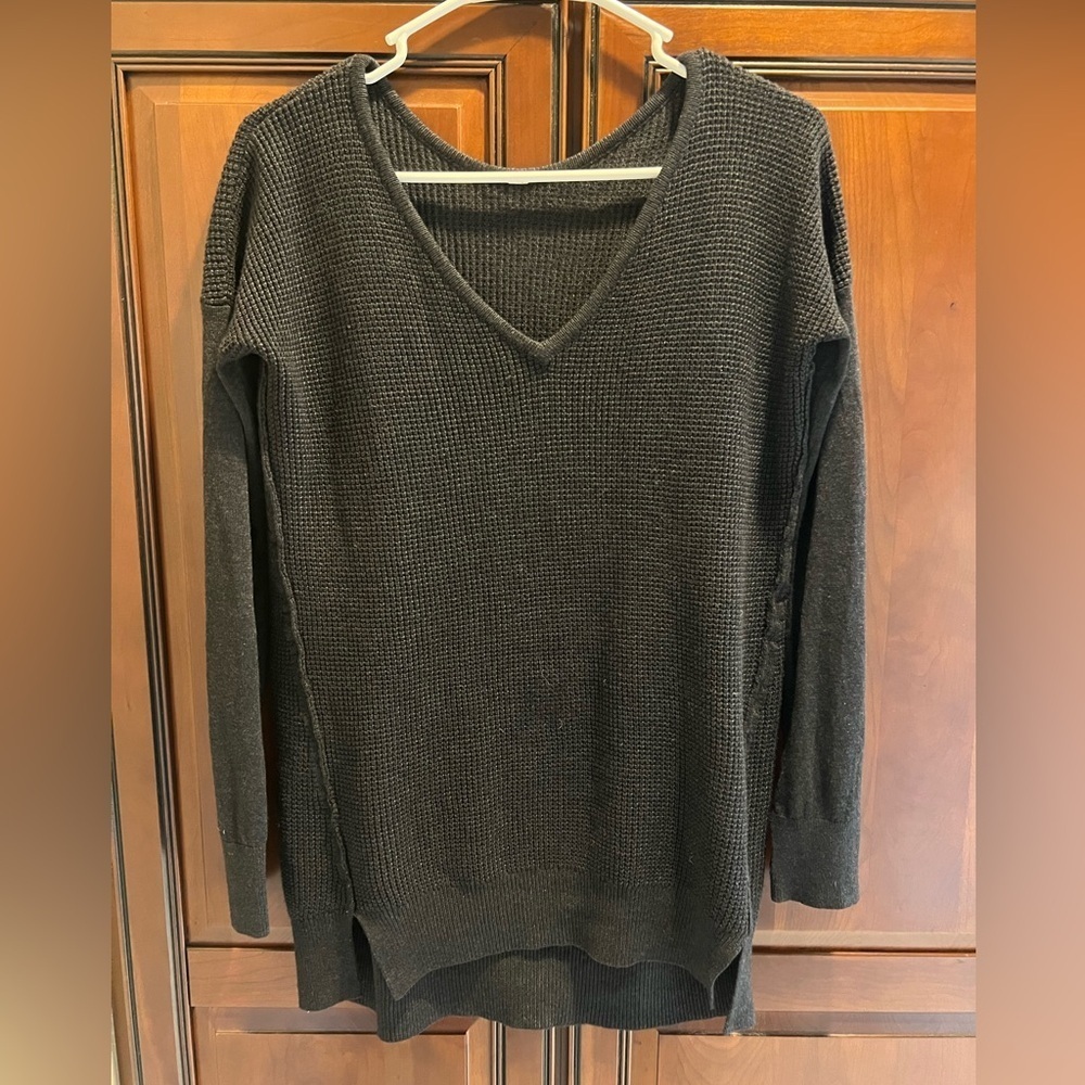 Lululemon The Sweater Life Heathered Black Waffle Knit Sweater